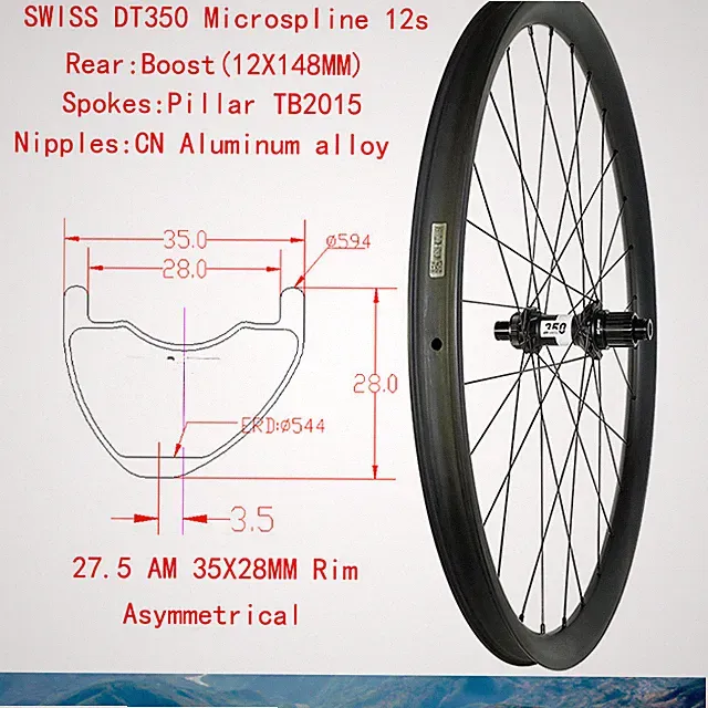 27.5er 650B MTB Bicycle AM Front Wheel Tapeless Carbon Rim Wide 35mm Deep 28mm