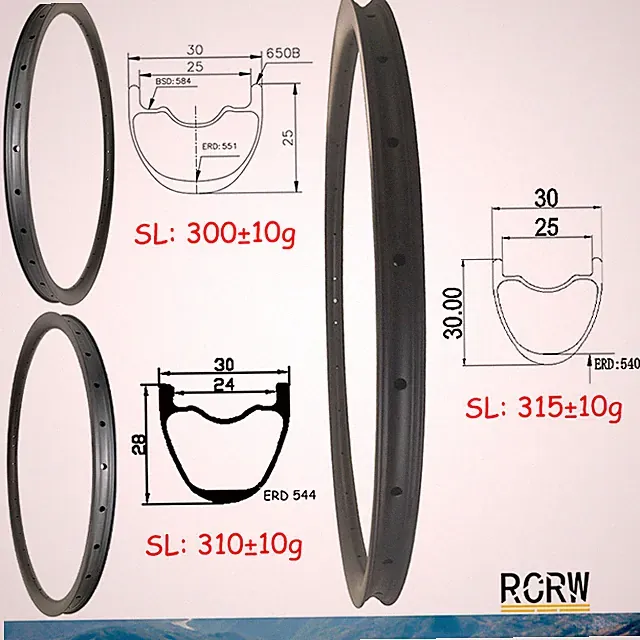 27.5er 650B MTB Bicycle XC 25/28/30X30mm Weight Carbon Rim Tubeless Clincher