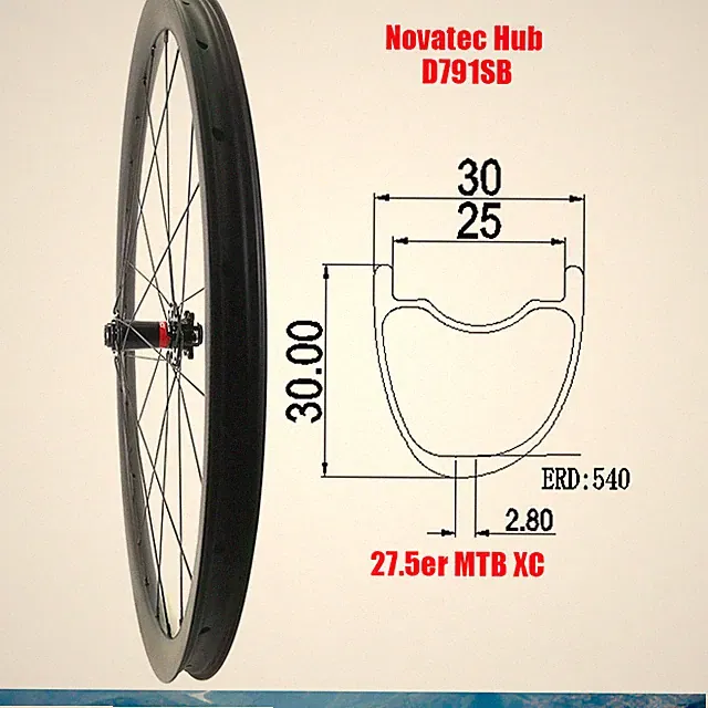 27.5er 650B MTB XC Bicycle 30X30mm Carbon Front Wheel 24 28 32 Hole 6 Bolts Hub