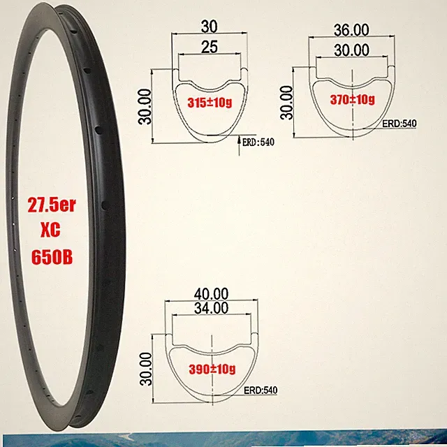 27.5er 650B MTB XC Bike Carbon Rim 30/36/40 Wide 30 Deep Tubeless 24 28 32 Hole