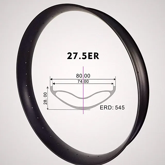 27.5ER 650B Snow Fat Bike Carbon Rims Tubeless 80mm Externnal Width 28mm Depth
