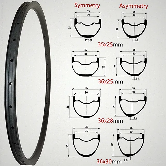 29/27.5er Carbon Fiber XC AM Mountain Bicycle Rim Tubeless UD/3K/12K Finish 650B