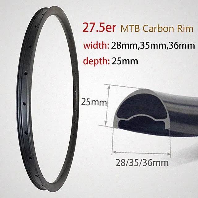 650B 27.5er Carbon Rim 28/35/36mm Width 25mm Depth Clincher Tubeless Rims
