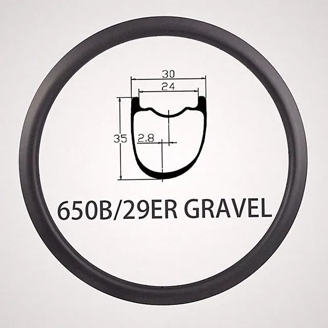650b 29er Gravel Road Bike 35*30mm Hookless Clincher Carbon Rim 3K UD Matte