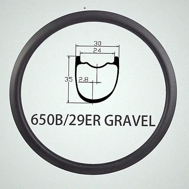 650b 29er Gravel Road Bike Carbon Rim 35*30mm Hookless UD 12K Matte Glossy