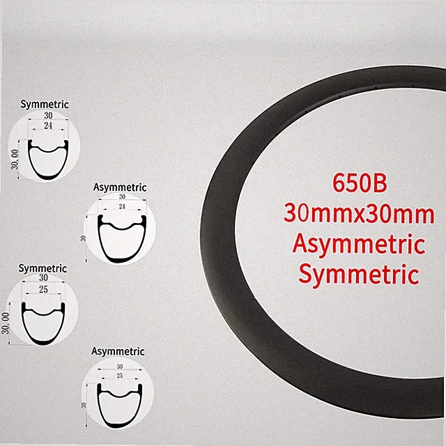650B Bike 30mm Width 30mm Depth Carbon Rim Clincher Tubeless XC Trail UD 3K 12K