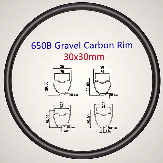 650B Gravel Bike Carbon Rim Depth 30mm Width 30mm Tubeless Clincher 18-32 Holes