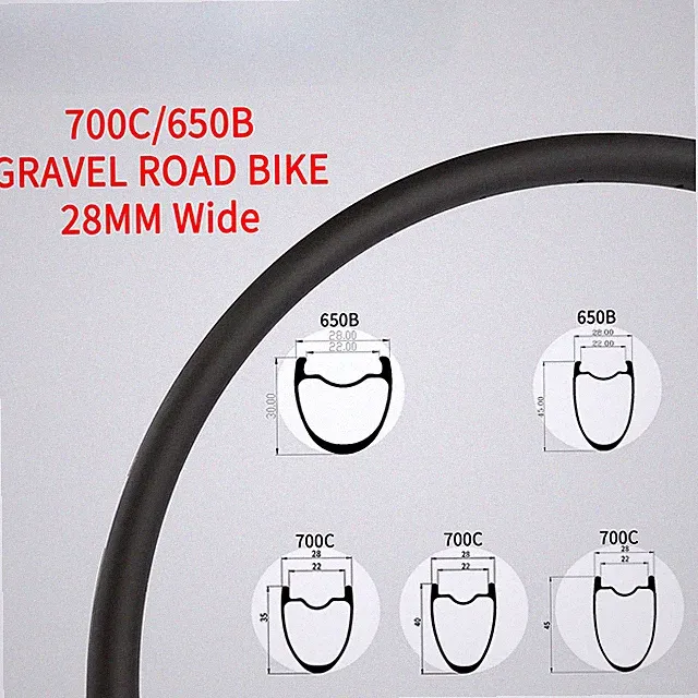 700C Gravel Road Bike Carbon Rim Clincher Tubeless 650B Disc Brake Bicycle Wheel