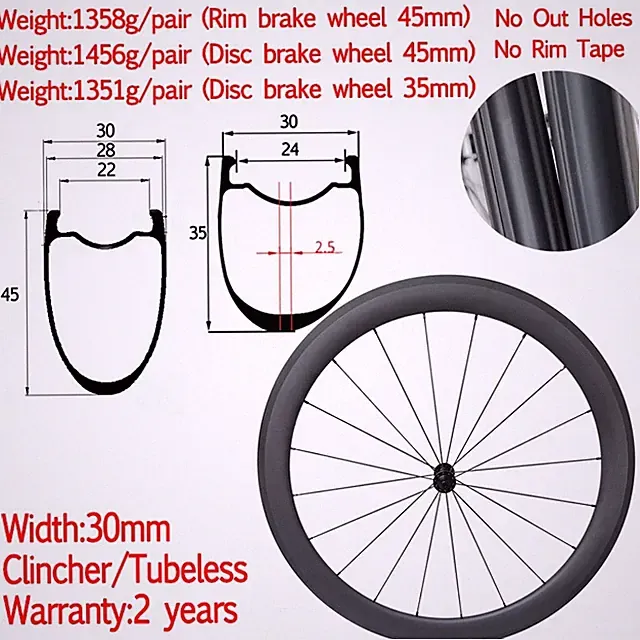 Super Light 650B Carbon Road Bike Wheelset Clincher Tubeless Bicycle Wheels