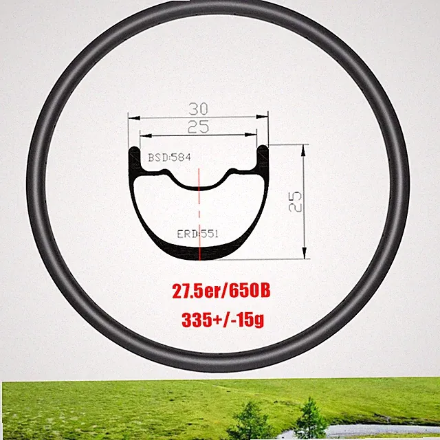 Ultralight 27.5er 650B Carbon Fiber Clincher Tubeless Bicycle Rims for MTB XC